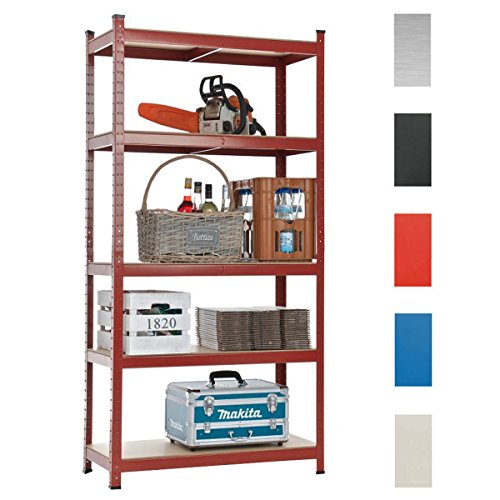 CLP Schwerlastregal, Metall, verzinkt, Tragkraft 875 kg, 5 Böden, Lagerregal Farbe + HÖHE wählbar rot, 180 x 90 x 45 cm