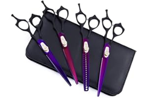 Dream Reach 7.0 inch Professional Curved Dogs Grooming Scissors Pet Grooming Scissors Set,Straight & Chunker & 2 Curved Scissors 4pcs Set for Dogs, Cats Grooming Shears (4 PCS Set)