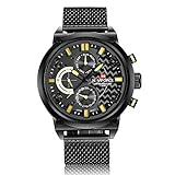YSCYLY Männer Sport Uhren Quarz Lederarmband Kalender 30M Wasserdicht Armbanduhren Datum Alarm Multifunktions Analog Digital Shock Resistant Casual Handgelenk Für Männer,Yellow