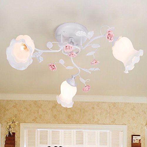Preisvergleich Produktbild KHSKX American Pastoral führte Deckenleuchte, europäischen Wohnzimmer Lichter, Restaurant Lampen, warme Schlafzimmer Leuchten, romantische Kinder Raumbeleuchtung,3 Köpfe aus rosa Blüten