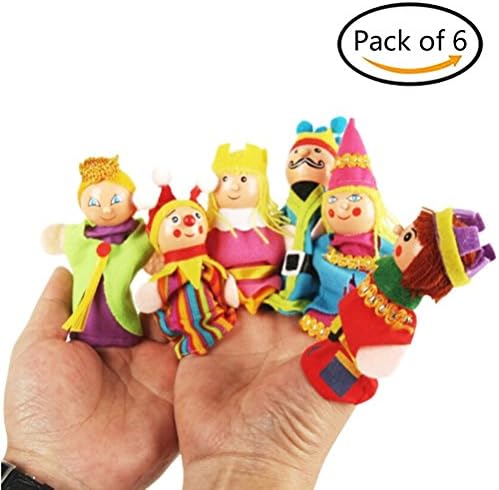 SNNplapla Fashion 6 Pcs/Set King Queen Family Finger Puppets Wooden Headed Baby Kids Educational Toy