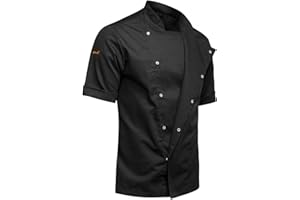 STRONGANT Veste de Cuisine Chef Homme Professionnel Manches Courtes Noir Blanc Gris - XS - XXL