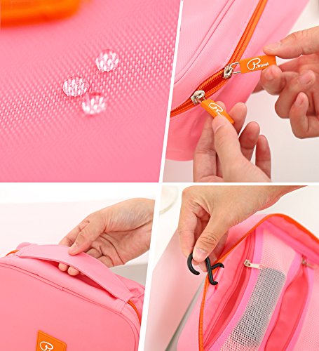 WASSERFESTE REISE-WASCHTASCHE mit Henkel & Aufhänge-Haken Kosmetiktasche Kulturbeutel Organizer Unterwegs gut aussehen und alles wiederfinden Reißverschluss-Netzbeutel Wasserdichter PVC-Tasche gratis - 4