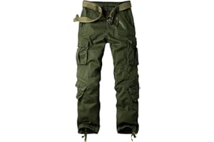 Aeslech Men's Cargo Work Combat Trousers Cotton Casual Military Camo Trousers with 8 Pockets