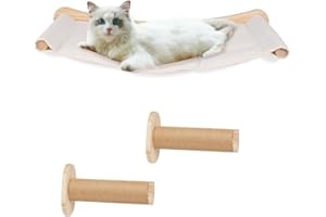 HUOLE Mur d'escalade pour Chat avec 2X Escaliers 1x Mur de Hamac, Arbre à Chat Mural Chaise Longue Murale pour Chats, Amovible, Capacité Portante 15KG-7,5 x 53,5 x 46,5 cm - Blanc