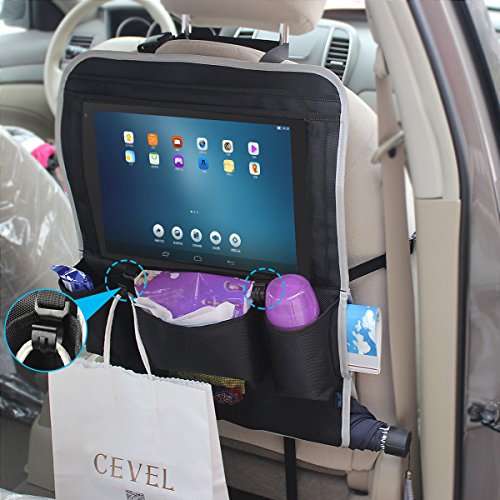 Elzo [Berührungsempfindlicher Bildschirm Tablette Halter] E353 Auto-Rücksitz-Organisator, Tragbare Aufbewahrungstasche, Sitz Rückenschutz für Auto / SUV / Kofferraum, Conceal Zipper für Kopfhörer & USB-Kabel – Reise, Wochenendreise - 7