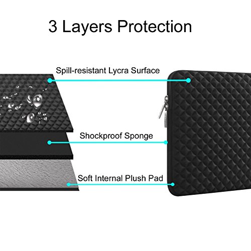 MOSISO Universal wasserresistente and stoßfest Lycra Laptop Schutzhülle mit Rautenmuster / Diamant-Muster Schaumpolsterung für 12,9 Zoll iPad Pro, 13-13,3 Zoll MacBook Pro, MacBook Air, Laptops, Tablets, Notebooks Chromebook, Schwarz - 3
