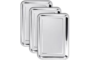 Orclan Oven Tray Set of 3, Stainless Steel Baking Tray for Oven Non Stick Dishwasher Safe, Orclan Oven Tray Stainless Steel Baking Tray for Oven Non Stick Dishwasher Safe, (3, 33 x 23 x 2 cm)