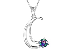 Aurora Tears Ciondolo con Alfabeto Iniziale dalla A alla Z 26 collane in Argento Sterling 925 con Regali mistici di Topazio Arcobaleno mistico per Donne e Ragazze