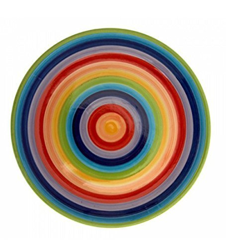 Juego de 4 platos de cerámica con diseño de aros arcoíris, muy colorido 