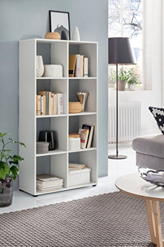 Dreams4Home Regal ‚Noah‘ weiß buche Sonoma Eiche Sägerau 70 x 142,5 x 29 cm Raumteiler 8 Fächer Holz Bücherregal, Farbe:Buche - 4