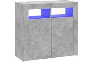 vidaXL Aparador con Luces LED Entrada Acento Pasillo Vestíbulo Recibidor Auxiliar Decoración Hogar Casa Escritorio Mueble Gris Hormigón 80x35x75 cm