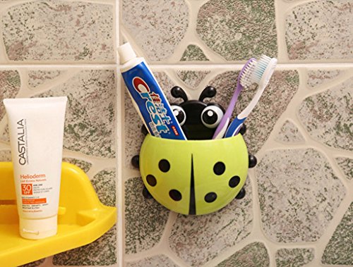 Porte-Brosses--Dents-Forme-de-Coccinelle-Support-Rangement--Ventouse-Dcoration-de-Salle-de-Bain-Enfant-Vert