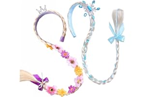 NIUMOWANG Principessa Parrucca Rapunzel Bambina, Parrucche lunghe intrecciate da principessa, Fascia per Capelli per Ragazze, treccia con capelli lunghi, accessorio per capelli per ragazze e bambine (E)