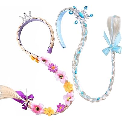 ZoneYan Parrucca Con Treccia Lunga Per Bambina – Cerchietto Principessa Cosplay, Blu, Intrecciata A Mano Con Fiocchi, Ideale Per Compleanni E Halloween