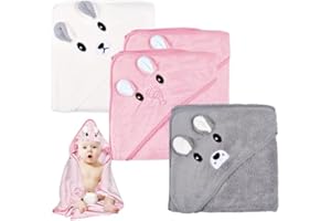 Auirshiky Set de Serviettes de Bain pour bébé, Set de 3 Serviettes de Bain pour bébé, Serviette à Capuche pour bébé 80X80 cm, Serviette à Capuche pour Nouveau-né, Doux & Super Absorbant, Unisexe (A)