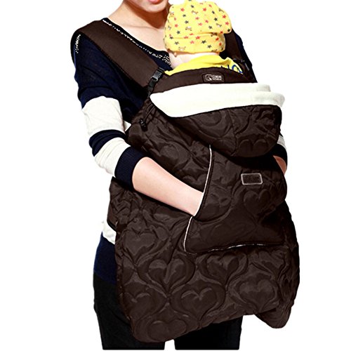 Comfortable Wind Cloak Warm Cover Hood Blanket Cover with Pockets to Keep Hands Warm for Baby Sling Carrier Hipseat (Coffee)