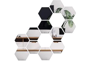 FOCCTS 12 szt. 10 cm sześciokątna naklejka ścienna na lustro, DIY dekoracyjne 3D sześciokątne akrylowe lustro ścienne plastikowe płytki do domu salon sofa TV ustawienie dekoracji ścian srebrny