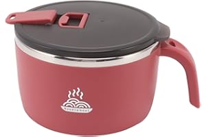 gernie Instant Noodle Bowl, 900ML, Stainless Steel, Instant Ramen Bowl with Lid and Mobile Phone Holder, Instant Noodle Soup Bowl, Instant Noodle Cooker for Office, College Dorm (Red)