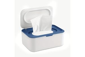VONSERA Feuchttücher Box, Nachfüllbare Feuchtes Box Feuchtes Toilettenpapier mit Deckel, Hält Tücher Frisch, Aufbewahrungsbox Feuchttuchspender Spender für Zuhause und Büro, Weiß Blau