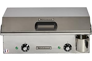 MIRICHAUD PLANCHAELEC - Plancha Electrique NEO E650-2400W - Couvercle + 2 Ustensiles - Inox - Thermostat Réglable - 10 Personnes - Made In France - L65 X P43 X H18 cm