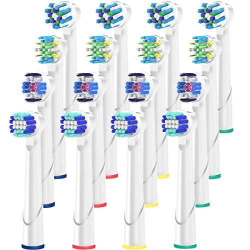 Pack de 16 Brossette De Rechange Pour Oral-B Têtes de Brosses à Dents Electrique, Pack de 4 Brossettes PrecisionClean, 4 Cross, 4 3D White, 4 Flossaction (16)