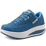 kybunpark catering  Solshine Damen Fashion Plateau Schnürer Sneakers mit Keilabsatz Walkmaxx Schuhe Fitnessschuhe Blau 41EU