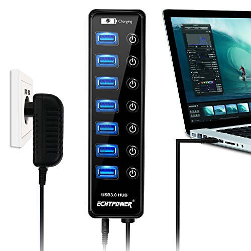 USB Hub Aktiv, ECHTPower 7 Port USB 3.0 Verteiler mit 15W Netzteil Datenhub für Apple Macbook, Macbook Pro, iMac, Notebook, Windows Laptops und Ultrabooks usw - 4