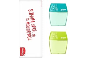 Maped - Lot de 2 Taille-crayons Shaker - 2 Trous et Réservoir Translucide - Bleu et Vert