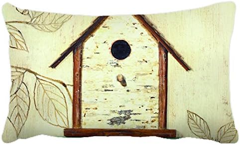 Poieloi Canvas Linen Decorative Throw Pillow Case Cover for Couch Vintage Bird House 20"x30"