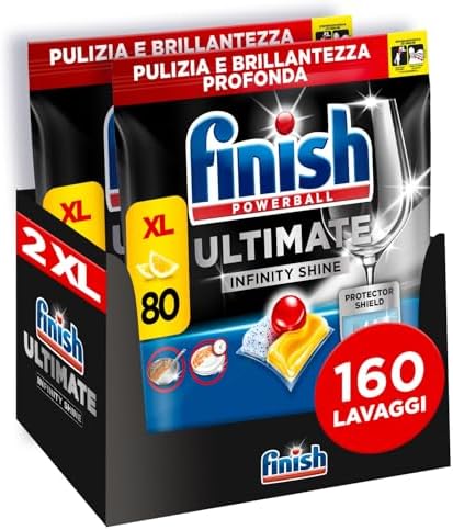 Finish Ultimate Infinity Shine Pastiglie Lavastoviglie, 160 Capsule Lavastoviglie al Limone, Pastiglie per Lavastoviglie contro lo Sporco e i Residui Incrostati