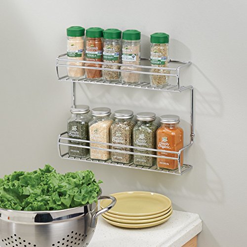 mDesign Gewürzregal – Wand-, oder Schrankmontage – 2 Ebenen für Gewürze, Kräuter, Tee & Co. – Gewürzbord aus robustem Kunststoff – praktische Gewürz Aufbewahrung - 2