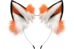 PPFINE Diadema hecha a mano de piel sintética con orejas de lobo de zorro para Halloween, Navidad, cosplay, fiesta, accesorios de disfraz