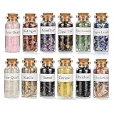 12pcs Crystals Gemstone Bottles Set, Healing Crystal Tumbled Stones Collection Kit Natural Quartz Gravel Wishing Bottle, Reiki, Healing, Meditation, Diy Decorations