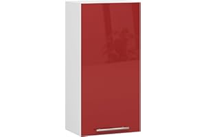 AKORD | Pensile da Cucina a Parete - Oliwia W40 | 2 Ripiani e 1 Anta Armadio da Cucina | Componibile Mobili da Cucine Armadi | Pannello laminato | 40 x 30 x 72 cm | Bianco | Rosso lucido