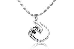 DonDon collana da uomo con ciondolo in acciaio INOX modello Alien con pietra nera lunga 55 cm e confezionata in un sacchetto di velluto