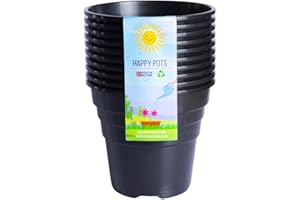 Happy Pots - 12.5cm Gloss Black - Pack of 10 Premium Plastic Plant Pots - Reusable Flower Pots for Indoor/Outdoor Home Décor Gardening - Round, Heavy Duty, UV Resistant, Recyclable - Made in UK