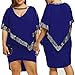 Produktbild Malloom® Frauen plus Größe Paillettenblau Dekoriert V-Neck Halbarm Sparkly Capelet Kleid (blau, XXXL)
