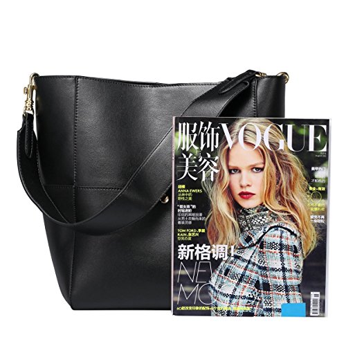 S-ZONE Frauen Farbblockierung Echtes Leder Schulter Beutel Handtaschen  Schwarz 