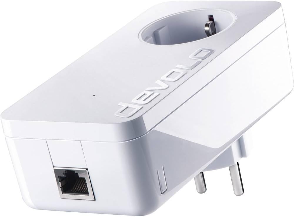 Devolo dLAN 1200+ (Internet de 1200 Mbit/s a través de la toma de corriente eléctrica, 1 puerto LAN, 1 adaptador Powerline, toma de corriente eléctrica integrada, adaptador de red PLC) color blanco