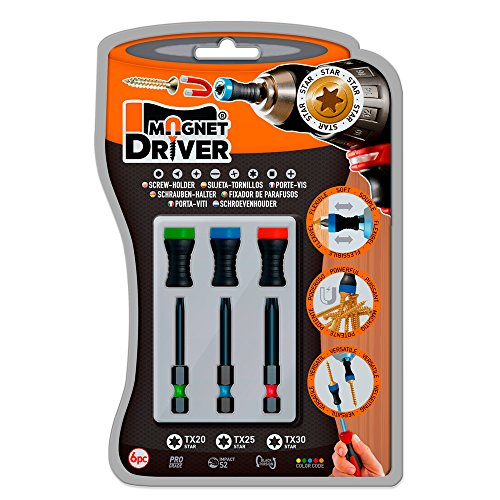 PUNTAS TX Y PORTAPUNTAS MAGNETICO MAGNET DRIVER B33, atornilla con una sola mano con las herramientas de este blister que contiene 3 puntas TX y 3 portapuntas imantados magnet driver sujeta tornillos