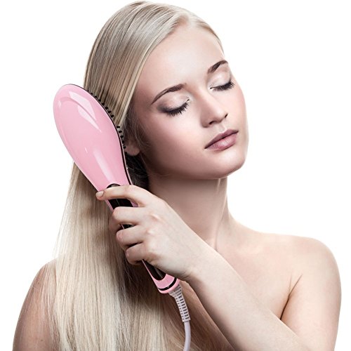 BEAUTY STAR® Hair Straighteners, Soriace Professional Digital Anti Static Ceramic Hair Straightening Brush Heating Detangling Hair Comb Paddle Brush For Faster Straightening Styling (Pink)