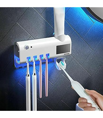 Sterilizzatore UV Per Spazzolini Con Sensore E Dispenser Dentifricio Automatico: Il Set Salvaspazio Per Un Bagno Igienizzato E Moderno