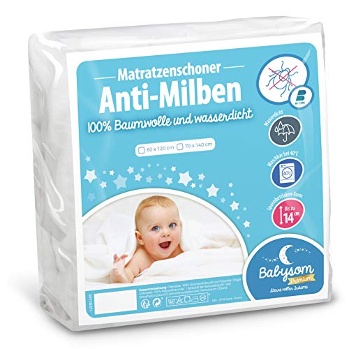 Preisvergleich Produktbild Babysom - Baby Matratzenschoner / Kinder Matratzenauflage - Anti Milben - 60x120 cm - Wasserdicht - 100% Baumwolle - Leicht und geräuschlos - Atmungsaktiv