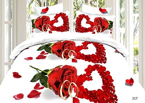 Zash 3D EFFECT IMAGES 4 PIECES COMPLETE BEDDING SET FLORAL DESIGN 1 DUVET COVER 1 FITTED SHEET 2 PILLOW CASES (Rose Heart -(217), Single)