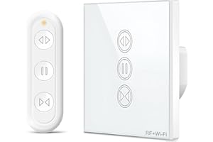 LoraTap Interruptor WiFi Persianas con Mando RF, Control Táctil para Persianas Eléctricas, Compatible con Alexa, Smart Life App, Temporizador Inteligente para Cortinas, 600W, Blanco