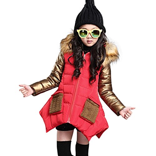 Preisvergleich Produktbild Longra Baby Kinder Mädchen Winter Daunenmantel Daunenjacken mit Fellkapuze Kinder Baumwolle Winterjacke Kapuzenjacke Kapuzenmantel Trenchcoat Warm Outwear(4-10Jahre) (150CM 8Jahre, Red)