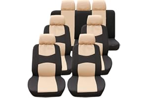 GUOCU Fundas de Asiento de Coche Universales para Coche MPVs, 7 Asientos Cubiertas de Asiento Fundas de Asiento de Poliéster Beige 7 Asientos 13 Piezas