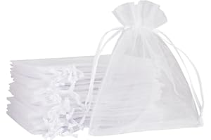 SXUUXB Organzasäckchen 17x23 cm Weiß 100 Stück Kleine Säckchen zum Befüllen Geschenksäckchen mit Kordelzug für Verpackungstüten, Seifensäckchen, Schmuckbeutel, Geschenktüten