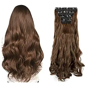 Clip in Hair Extensions 4 PCS Full Head 18 inch Curly Wave Synthetic Clip Hair Piece Wavy Hairpiece for Women Girls Light Chestnut Brown